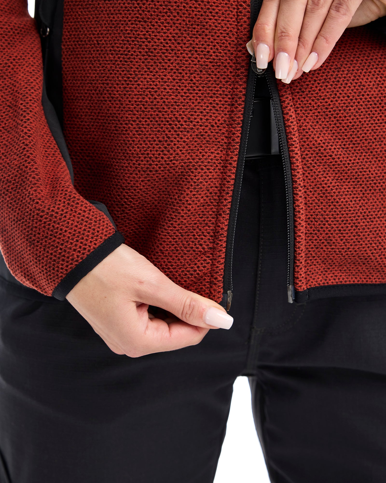 VEST POLAIRE TRICOTÉ POUR FEMMES - Rouge ardent/Noir