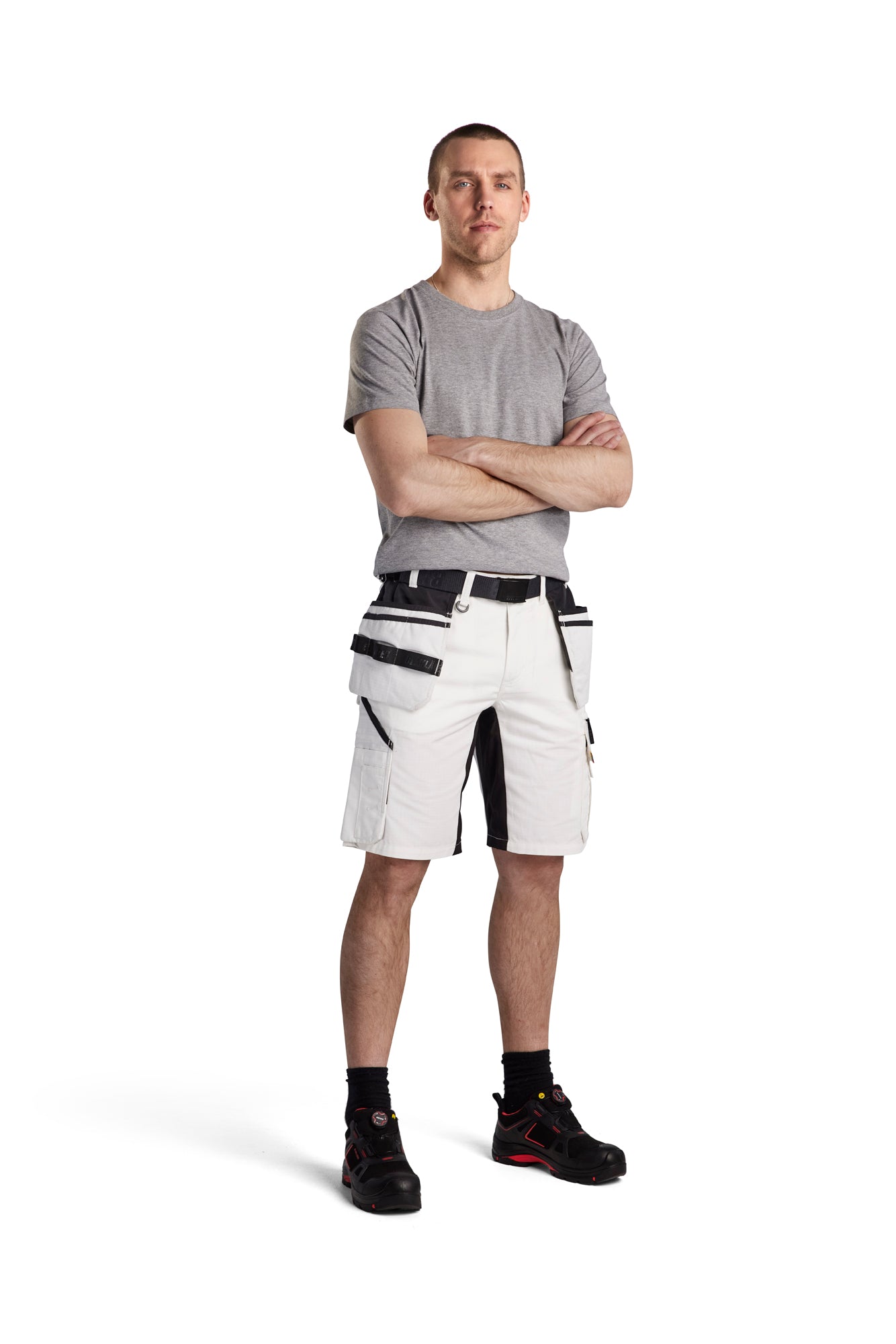 SHORT ANTIDÉCHIRURE – AVEC POCHES UTILITAIRES - Blanc/Gris foncé