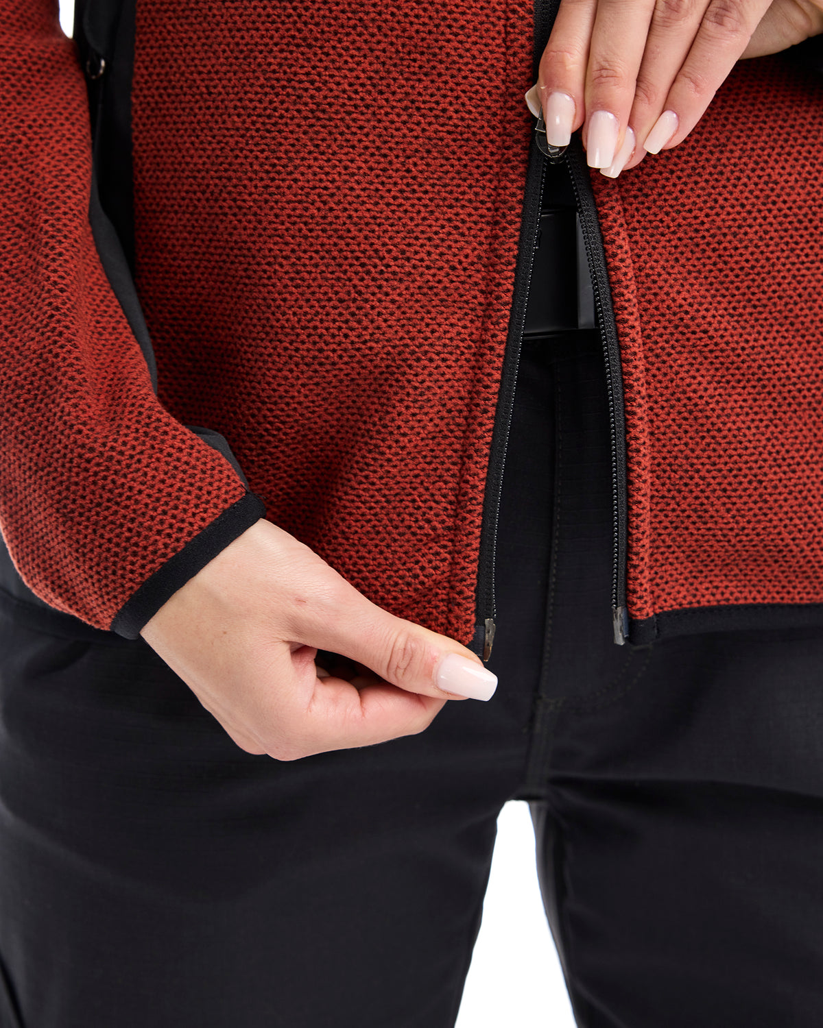 VEST POLAIRE  TRICOTÉ POUR FEMMES - Rouge ardent/Noir