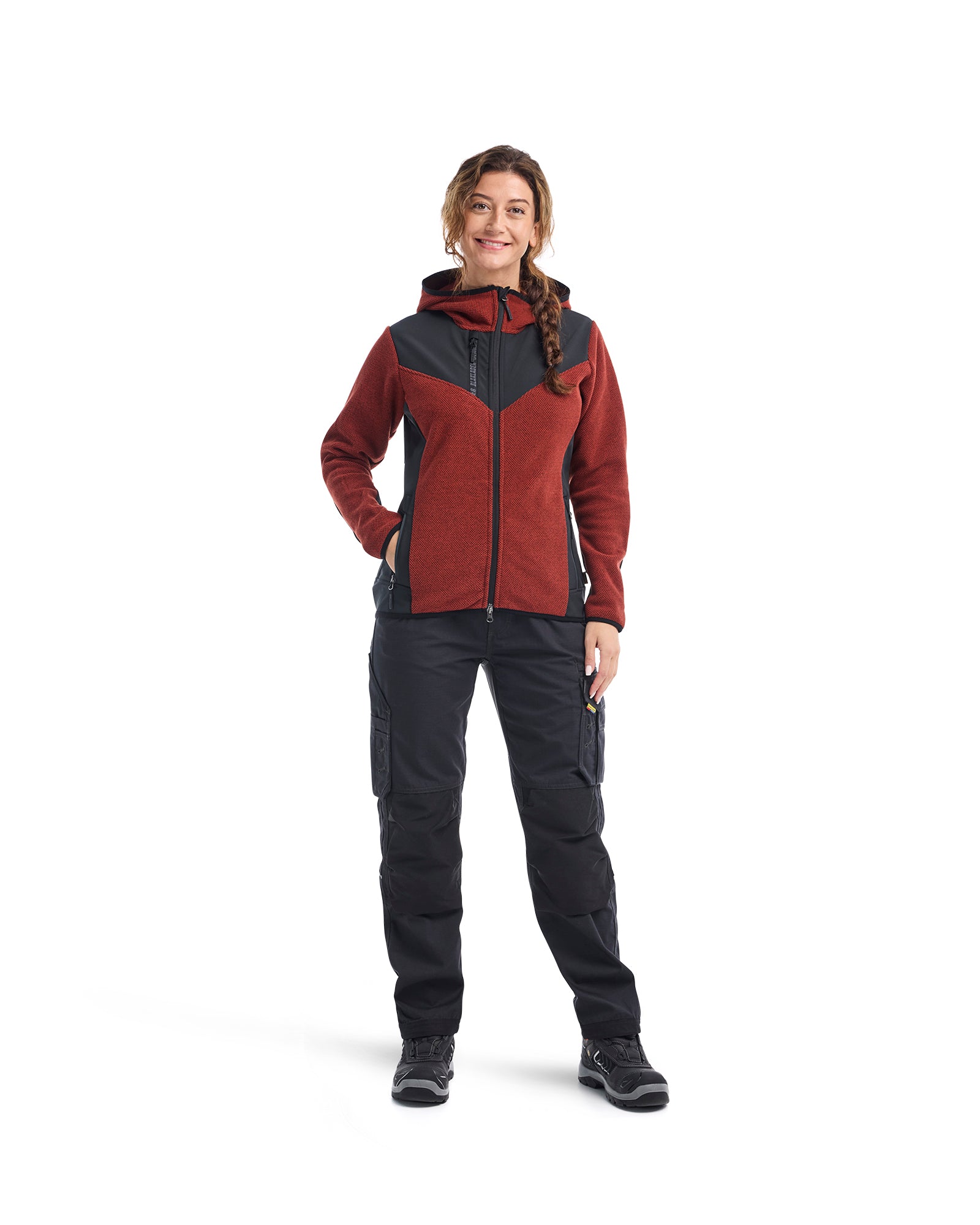VEST POLAIRE  TRICOTÉ POUR FEMMES - Rouge ardent/Noir