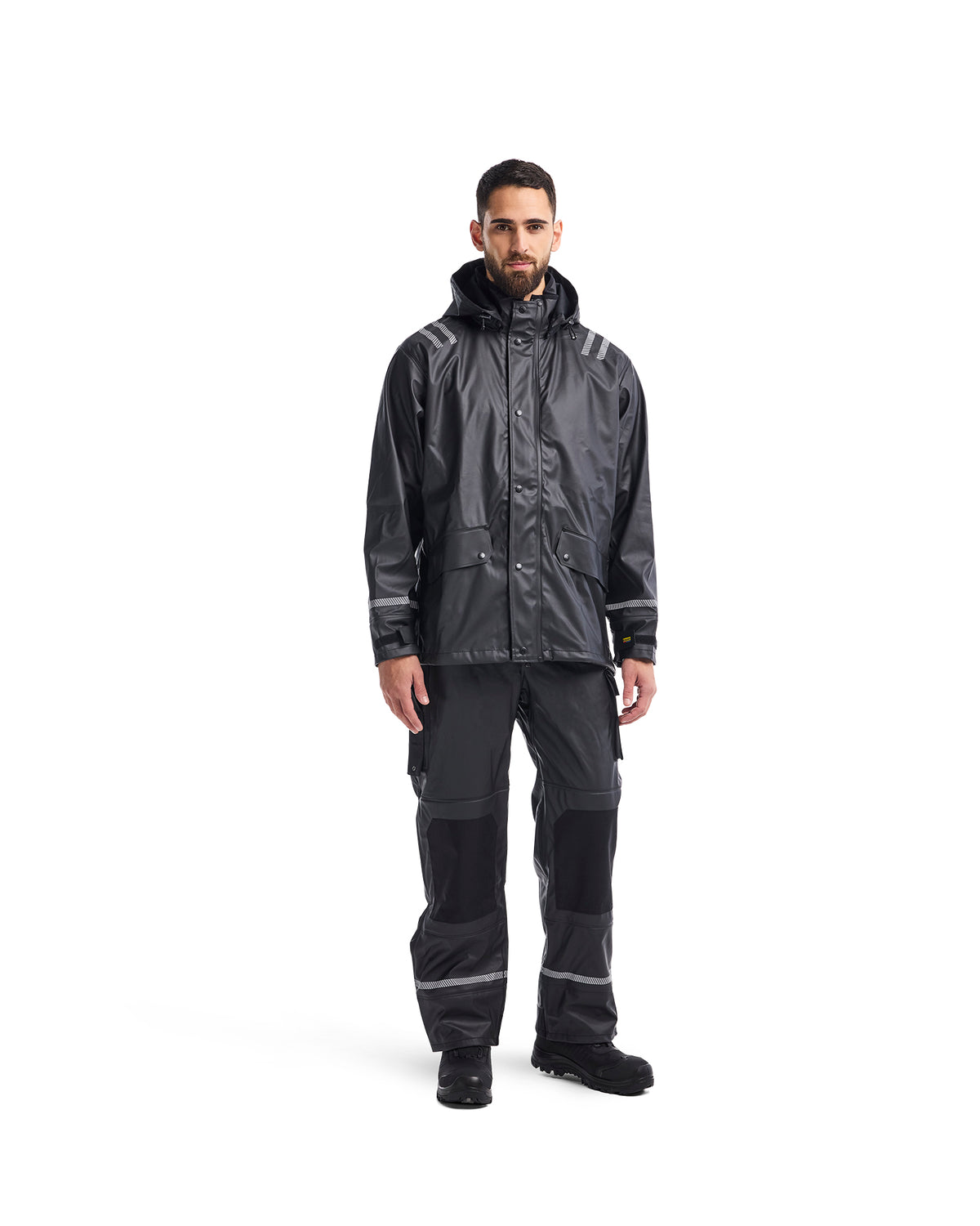 MANTEAU DE PLUIE À CAPUCHE AVEC DÉTAILS RÉFLÉCHISSANTS - Noir